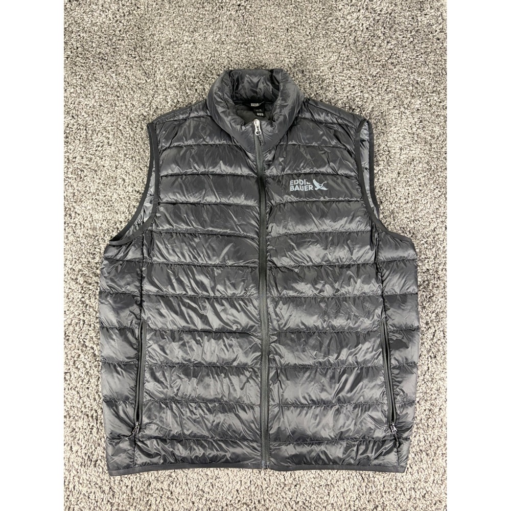 Eddie Bauer Mens 650 Down Puffer Vest Black XL Full Zip Lightweight Quilted
